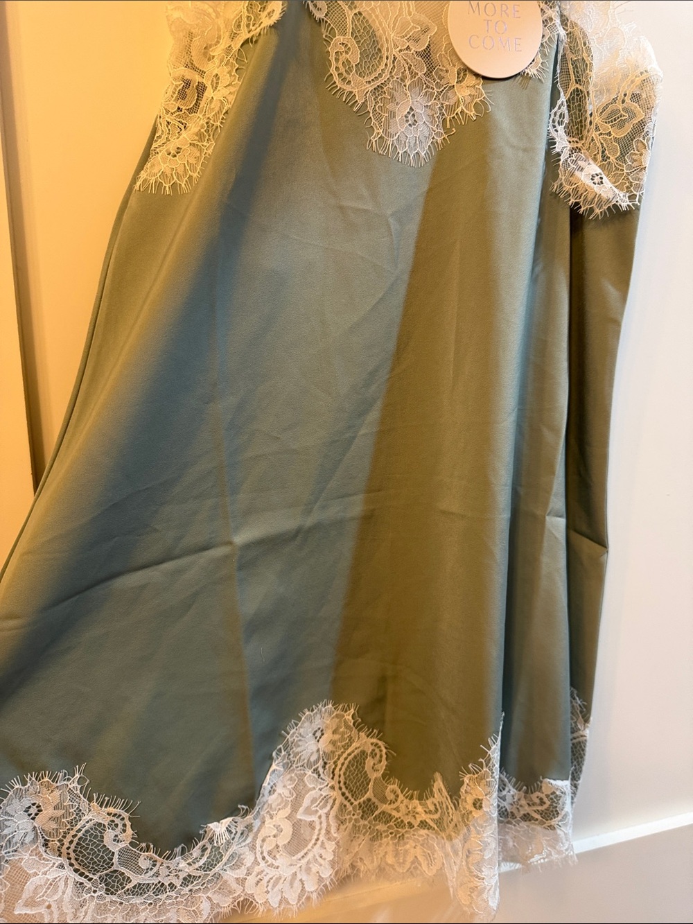 Delicate Lace-Trim Mini Slip Dress in Mint - Picture 4 of 14